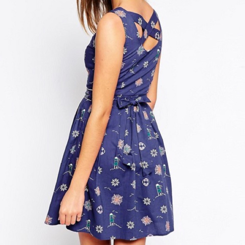 Cross Back Nautical Lighthouse Print Sundress